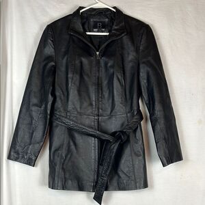 B by Bernardo Black Leather  Coat with Belt